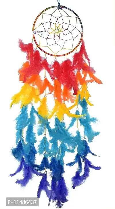 ARTBUG Natural Feathers Multi Color Dream Catcher Wall Hanging (6 Inch) for Positive Energy and Protection - for Home/Office/Shop/Rooms-thumb0