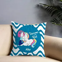 ASHVAH Alka Name Unicorn Cushion Cover with Filler - Best Happy Birthday Gift for Daughter, Sister, Gift for Kids, Return Gift - Color - Blue - Size - 12 x 12 inches-thumb1