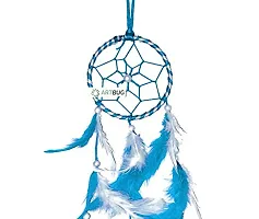 DREAM CATCHER Natural Feather Small Hanging for Cars/Rooms for Positive Energy and Protection (Sky Blue/White, 3 inch)-thumb1