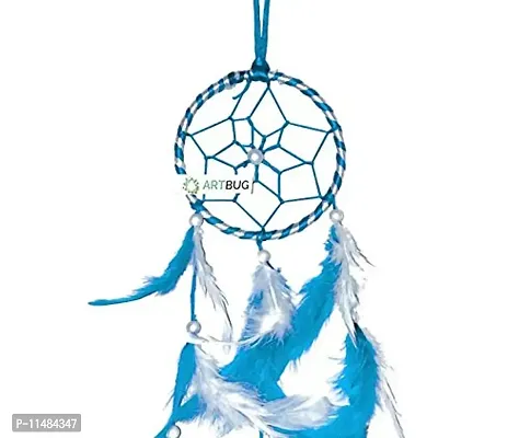 DREAM CATCHER Natural Feather Small Hanging for Cars/Rooms for Positive Energy and Protection (Sky Blue/White, 3 inch)-thumb2