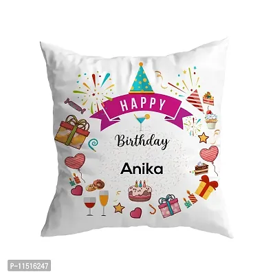 ASHVAH Happy Birthday Anika Cushion Cover with Filler for Daughter, Sister, Girlfriend, Wife, Name - Anika