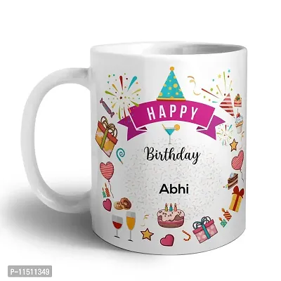 ASHVAH Happy Birthday Abhi Coffee Mug and Cushion Combo Gift (Pack of 2) for Son, Brother, Boyfriend, Husband, Friend, Name - Abhi-thumb3