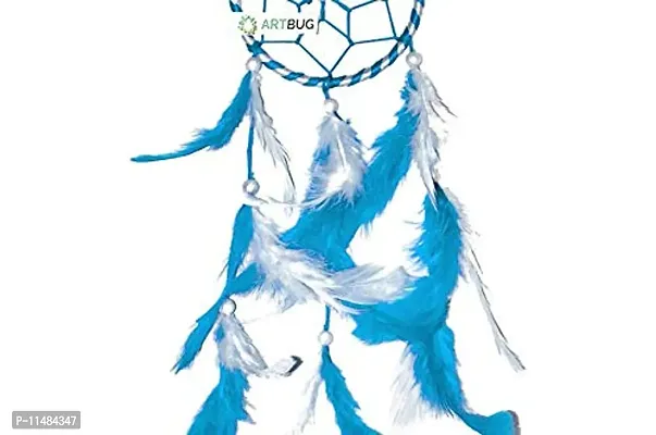 DREAM CATCHER Natural Feather Small Hanging for Cars/Rooms for Positive Energy and Protection (Sky Blue/White, 3 inch)-thumb3