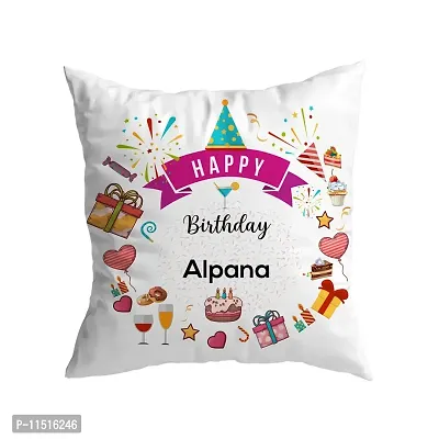 ASHVAH Happy Birthday Alpana Cushion Cover with Filler for Daughter, Sister, Girlfriend, Wife, Name - Alpana