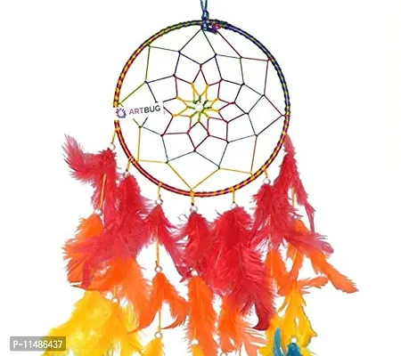 ARTBUG Natural Feathers Multi Color Dream Catcher Wall Hanging (6 Inch) for Positive Energy and Protection - for Home/Office/Shop/Rooms-thumb4