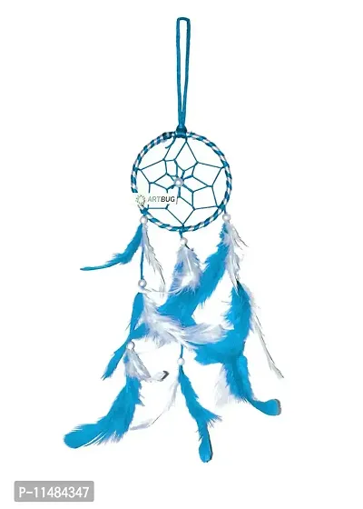 DREAM CATCHER Natural Feather Small Hanging for Cars/Rooms for Positive Energy and Protection (Sky Blue/White, 3 inch)