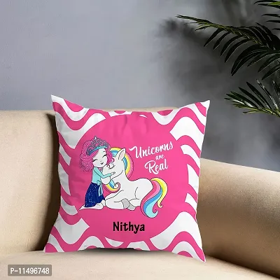 ASHVAH Nithya Name Unicorn Cushion Cover with Filler - Best Happy Birthday Gift for Daughter, Sister, Gift for Kids, Return Gift - Color - Pink - Size - 12 x 12 inches-thumb2