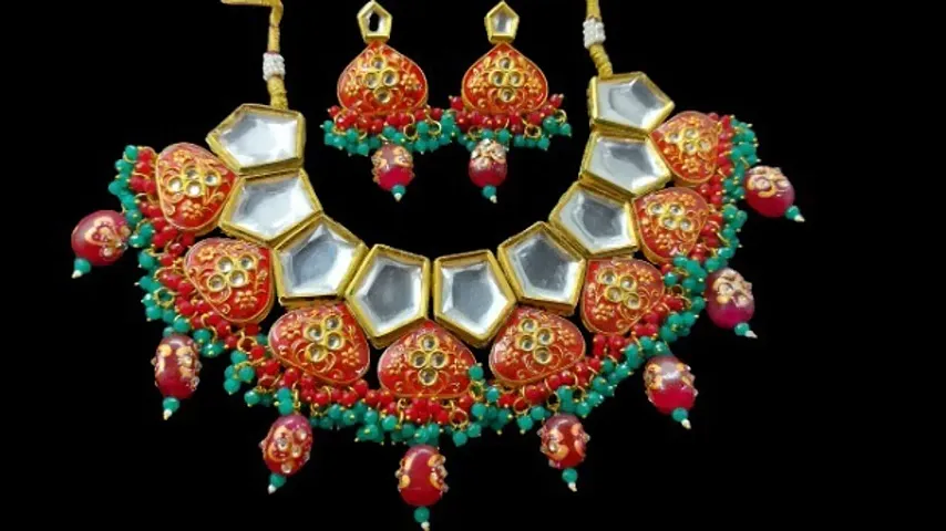 Shivi Kundan Minakari Design Choker Necklace Set