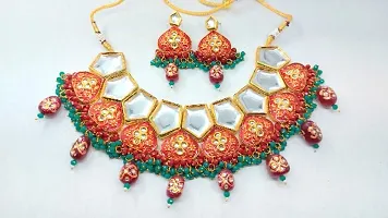 Shivi Kundan Minakari Design Choker Necklace Set-thumb3