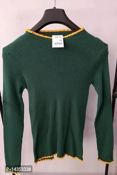 Elegant Green Wool Solid Top For Women