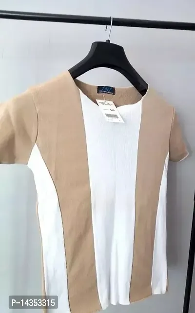 Elegant Brown Cotton Colourblocked Top For Women