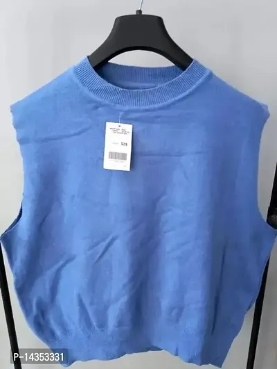 Elegant Blue Cotton Solid Top For Women