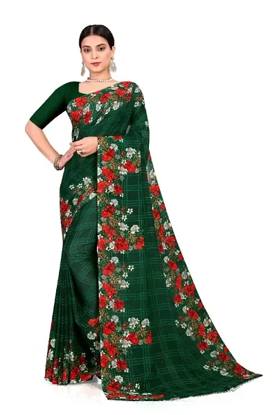 Printed Georgette Sarees With Matching Blouse Piece