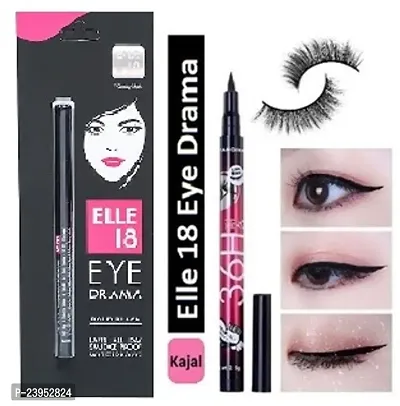 Elle 18 Eye Drama Liner Kajal With 36 H Eye Liner Combo Pack