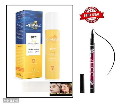 Sunscreen Glow Papaya Vitamin C. 50 gm With 36H Eye Liner Combo Pack