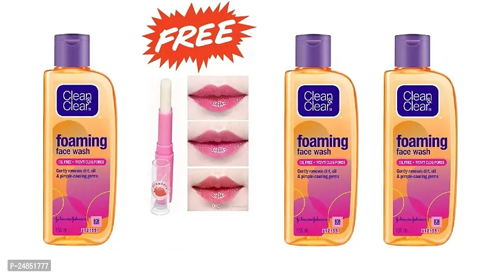 Clean  Clear Foaming Face Wash 150 ml (Pack Of-3) With Lipbam