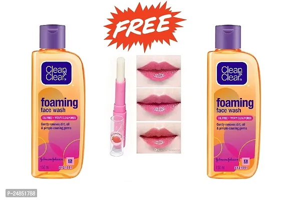 Clean  Clear Foaming Face Wash 150 ml (Pack Of-2) With Lipbam