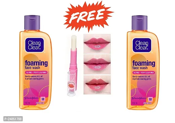 Clean  Clear Foaming Face Wash 150 ml (Pack Of-2) With Lipbam-thumb0