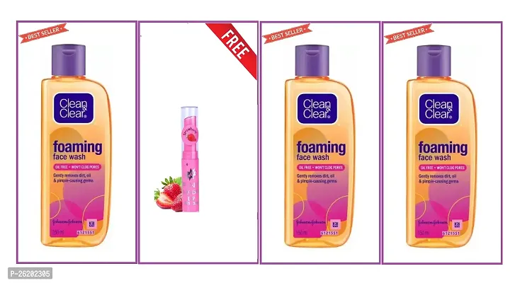 Clean  Clear Foaming Face Wash 150 ml (Pack Of-3) With Baby Lipbam Free