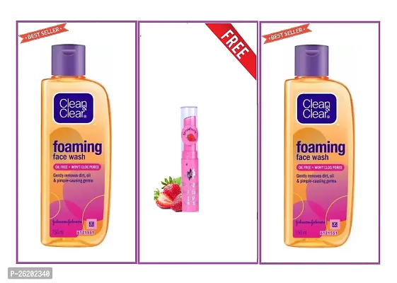 Clean  Clear Foaming Face Wash 150 ml (Pack Of-2) With Baby Lipbam Free