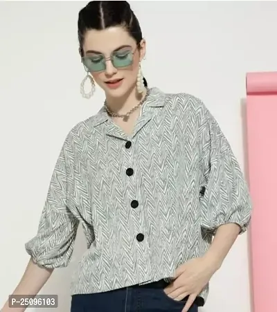 Trendy Green Cotton Blend Printed Shirt For Women