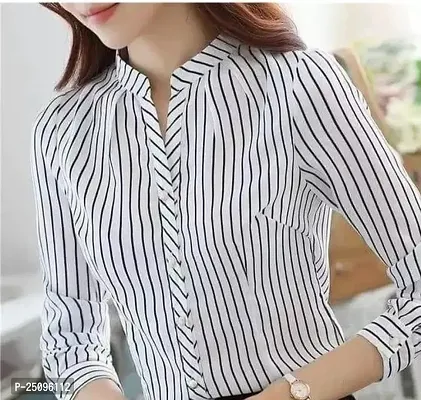Trendy White Cotton Striped Shirt For Women