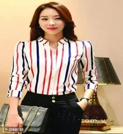 Trendy Multicoloured Cotton Blend Striped Shirt For Women