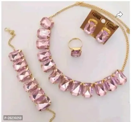 Stylish Pink Alloy Jewellery Set For Women