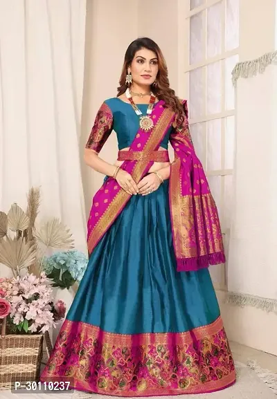 Stylish Multicoloured Art Silk Woven Design Lehenga Choli Set For Women