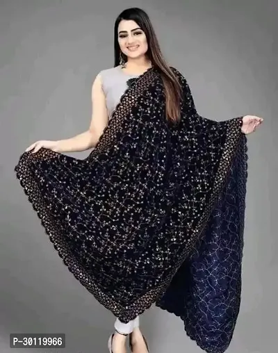 Elite Navy Blue velvet Printed Dupattas For Women-thumb0