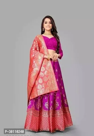 Stylish Pink Art Silk Woven Design Lehenga Choli Set For Women-thumb0