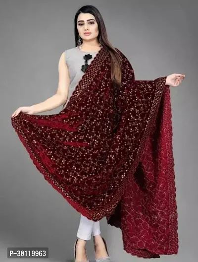 Elite Maroon velvet Printed Dupattas For Women