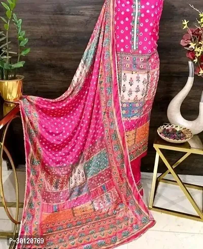 Elegant Multicoloured Crepe Printed Dress Material with Dupatta For Women-thumb0