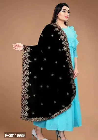 Elite Black velvet Printed Dupattas For Women