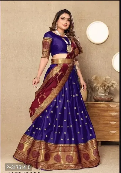 Stylish Silk Blend Semi Stitched Jacquard Lehenga Cholis for Women