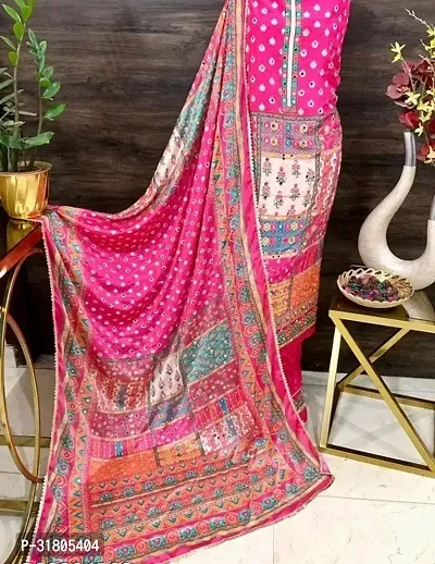 Stylish Silk Printed Dress Material with Dupatta for Women-thumb0