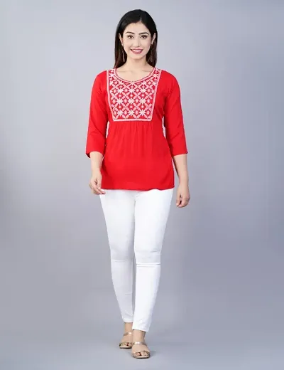 Classic Rayon Embroidered Tops for Women