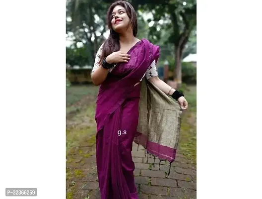 Beautiful Khadi Cotton Purple Printed  Saree with Blouse piece For Women