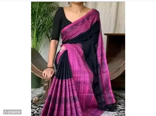 Beautiful Cotton Black Printed  Saree with Blouse piece For Women-thumb0