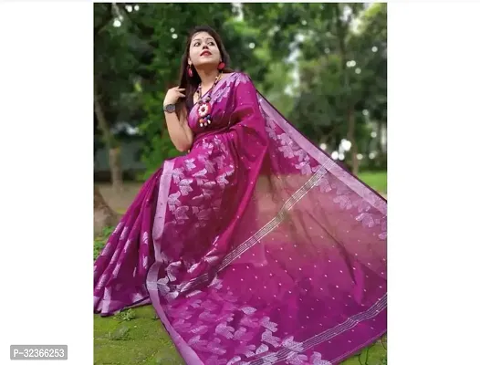 Beautiful Cotton Silk Purple Printed  Saree with Blouse piece For Women