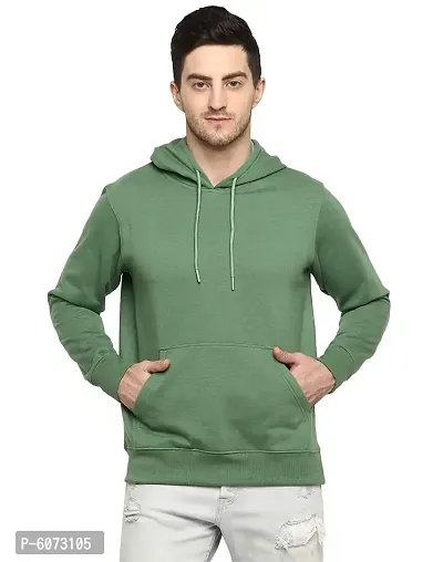 Stylish Cotton Green Solid Long Sleeves Hooded Sweatshirt For Men-thumb0