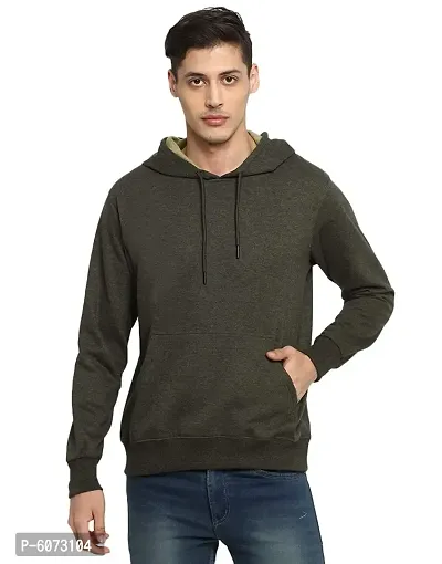 Stylish Cotton Dark Grey Solid Long Sleeves Hooded Sweatshirt For Men-thumb0