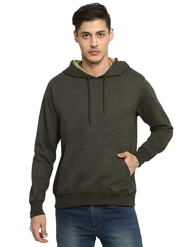 Stylish Dark Solid Long Sleeves Hooded Sweatshirt For Men