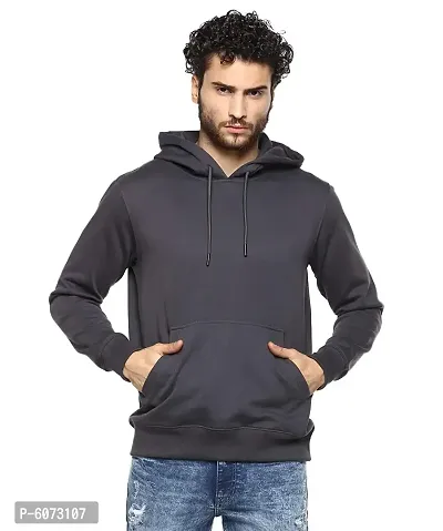Stylish Cotton Grey Solid Long Sleeves Hooded Sweatshirt For Men