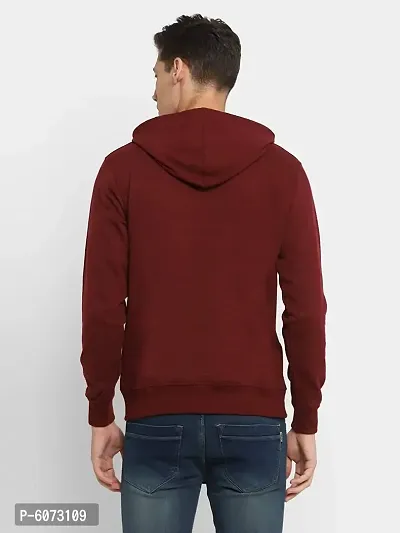 Stylish Cotton Maroon Solid Long Sleeves Hooded Sweatshirt For Men-thumb2