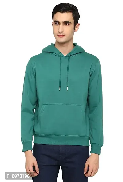 Stylish Cotton Green Solid Long Sleeves Hooded Sweatshirt For Men