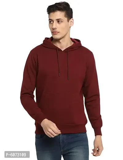 Stylish Cotton Maroon Solid Long Sleeves Hooded Sweatshirt For Men-thumb0