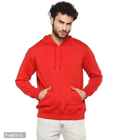 Stylish Cotton Red Solid Long Sleeves Hooded Sweatshirt For Men-thumb0