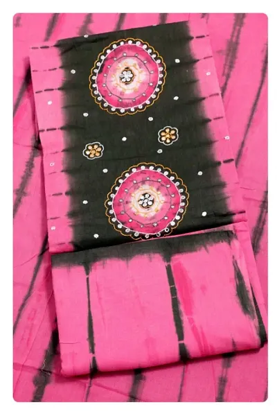 Womens Dress Material Kutchi Batik Print Mirror Work Unstitched (Pink)