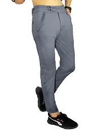 Classy Grey Polyester Blend Solid Formal Trousers For Men-thumb1